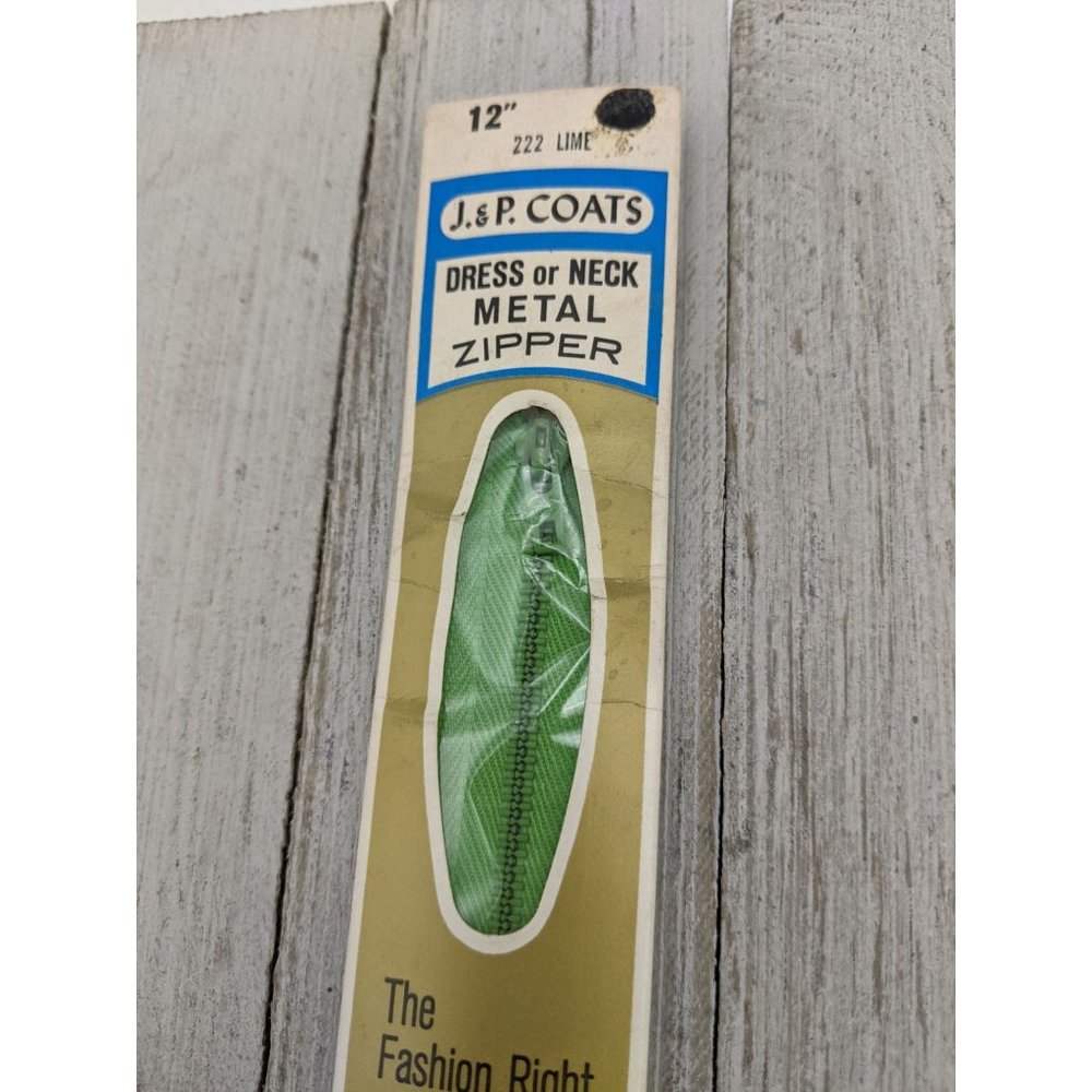 Vintage J&P Coats Dress or Neck Metal Zipper 12" Lime Green 222 - Picture 2 of 4